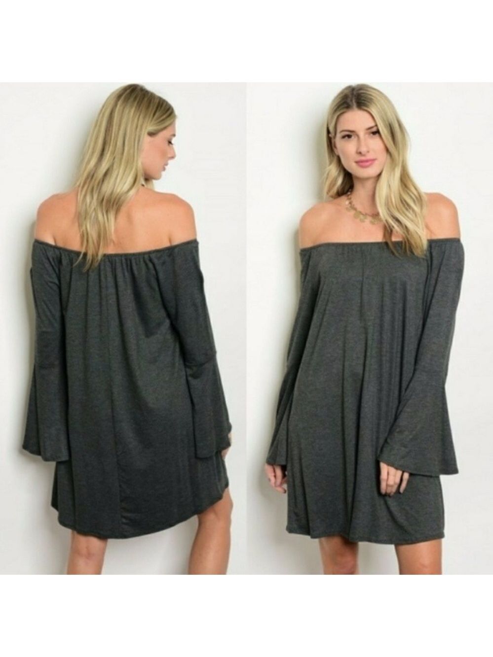 Gray Off Shoulder Dress - Picture 1 of 2